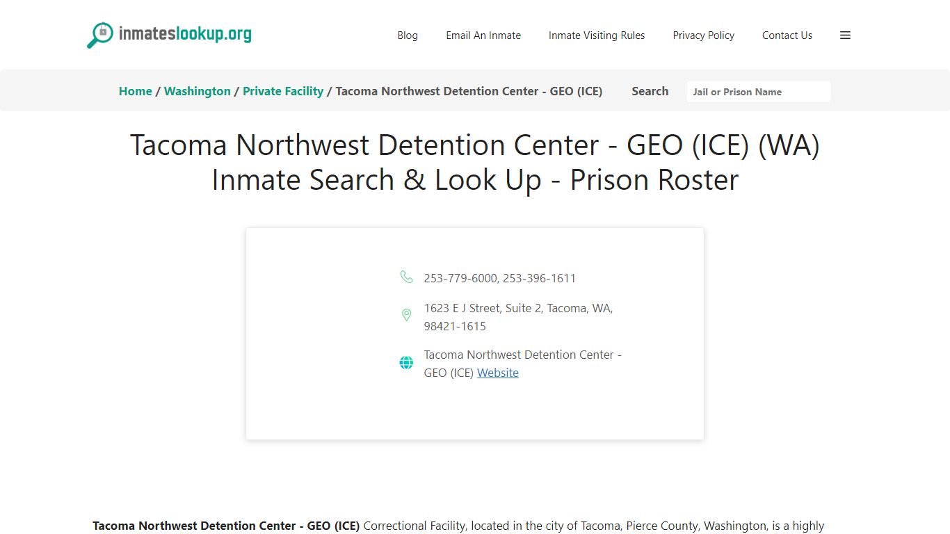 Tacoma Northwest Detention Center - GEO (ICE) (WA) Inmate Search & Look ...
